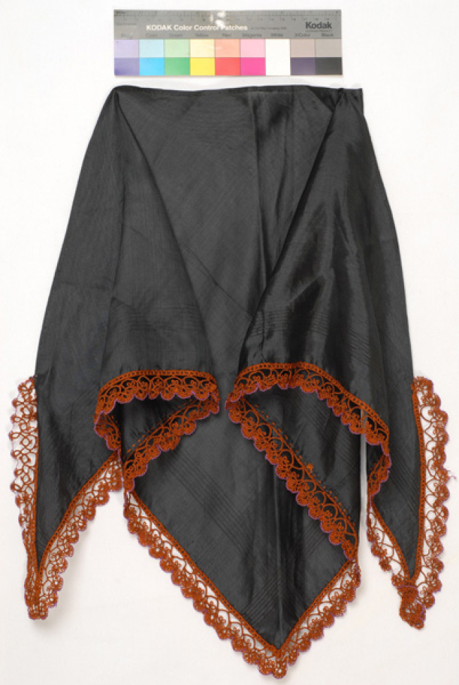 Tsipa, triangular silk black kerchief decorated at both stretches of the fabric with silk lace