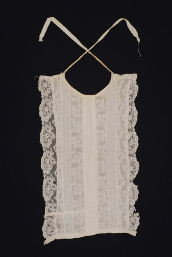 Plastron, pectoral piece of fabric, trimmed with lace sold by the metre