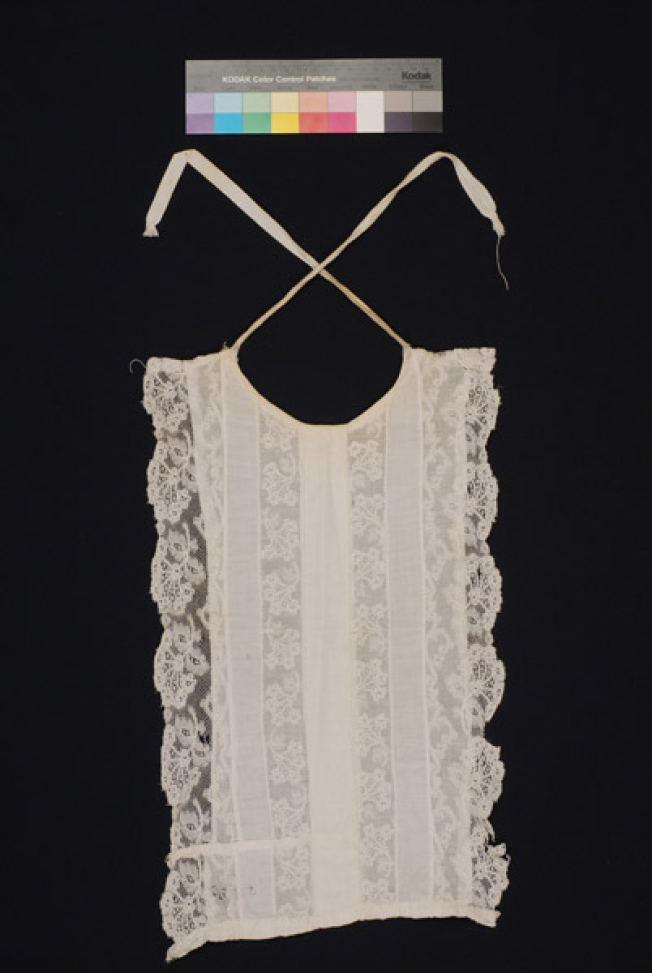Plastron, pectoral piece of fabric, trimmed with lace sold by the metre