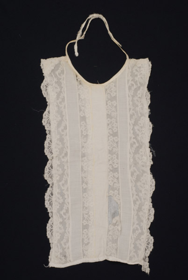 Plastron, pectoral piece of fabric, trimmed with lace sold by the metre