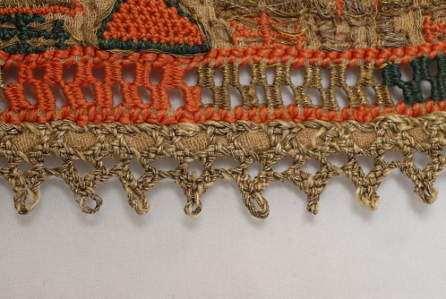 Detail of the decoration, hem stitching and bibila (crocheted lace)
