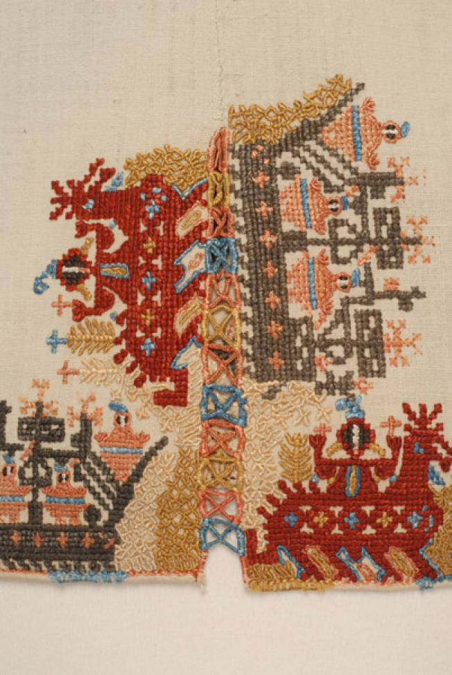 Detail of the chemise border embroidered decoration with single-face embroidery
