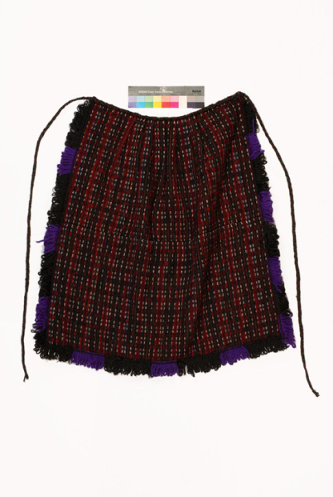 Poal woollen thick woven apron with multicoloured embellished decoration 