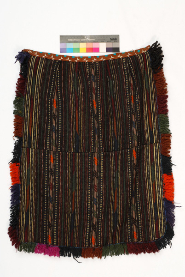 Poal woollen thick woven apron with embellished linear and geometrical motifs