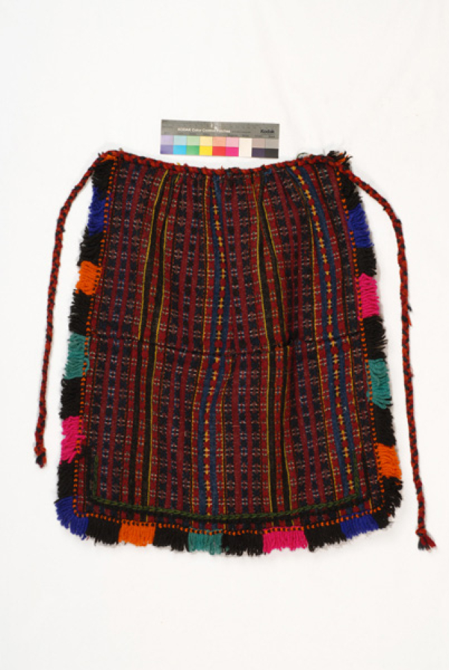 Poal woollen thick woven apron with multicoloured embellished decoration 