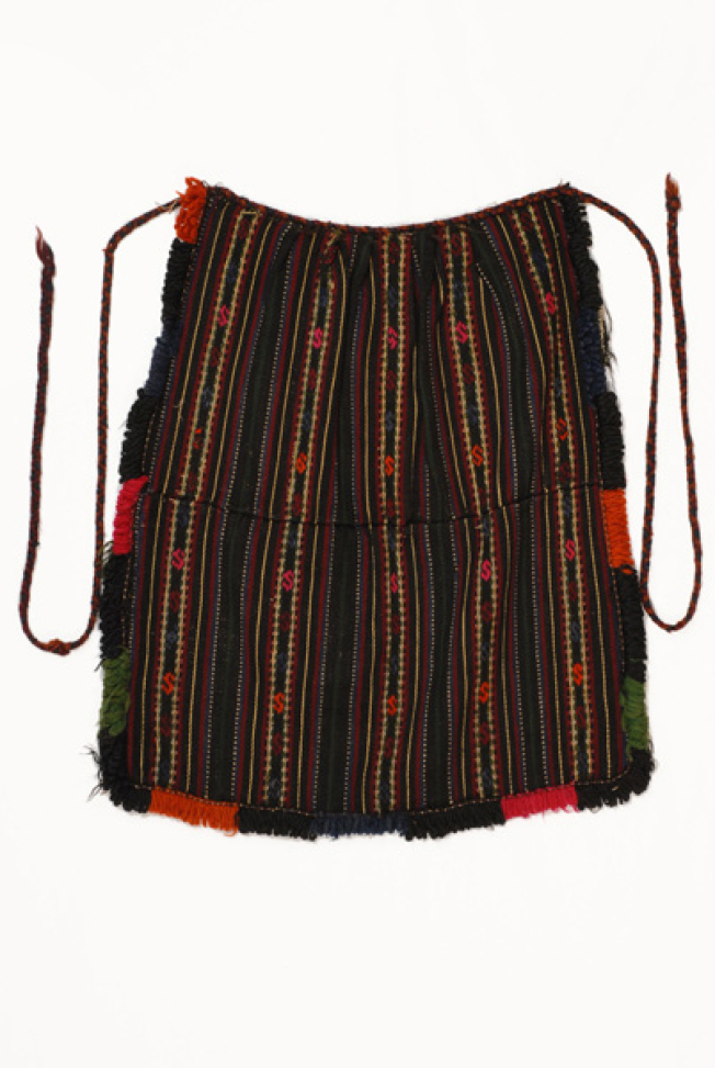 Poal woollen thich-woven apron with embellished linear and geometrical motifs