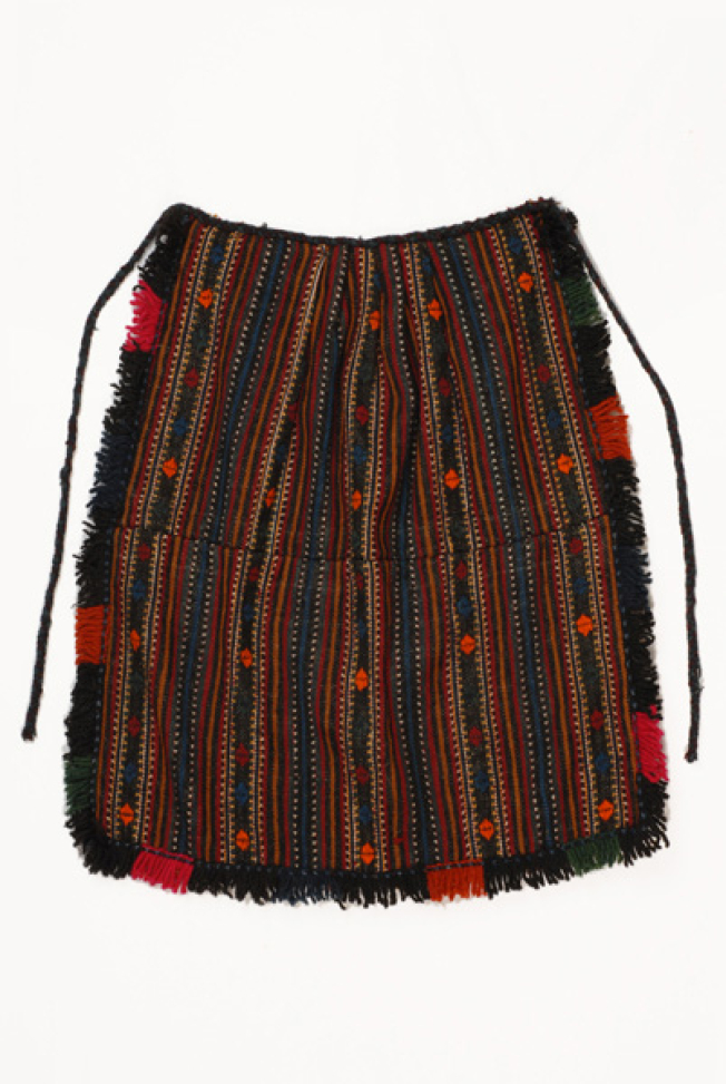 Poal woollen thich-woven apron with embellished linear and geometrical motifs