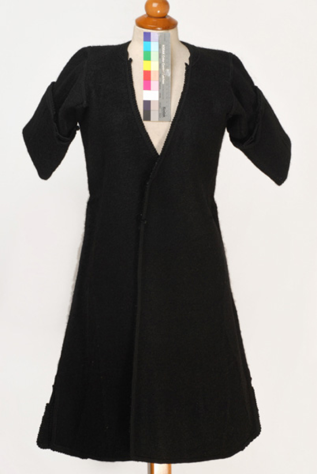 Kiourdia, inner sleeved overcoat made of black horse cloth, ornamented with plain coloured cordons and loops