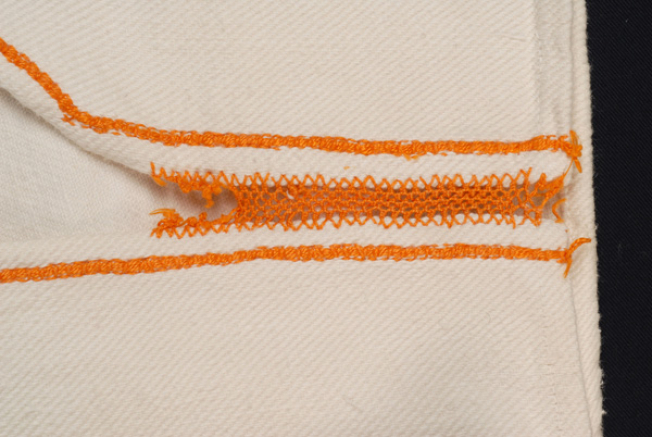 Detail of the seam joint with sewing needle 