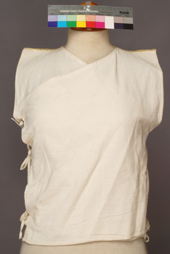 Zipouni, sleeveless double-breasted jacket made of white cotton woven fabric 