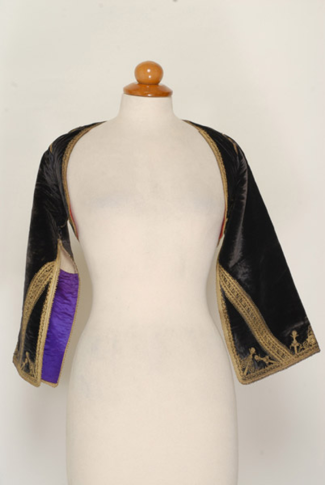 Kamizoli, velvet gold embroidered sleeved jacket