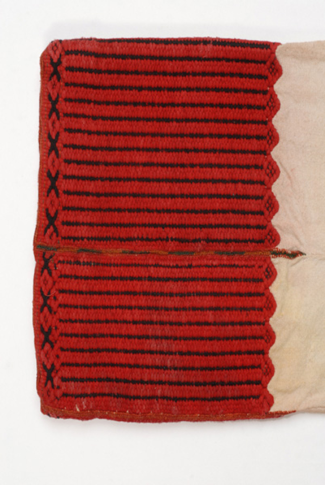 Detail of the embroidered decoration with raised stitch at the sleeve border. Kanatia are divided into two katia by means of mitounia. (A)lyssiditsa can be seen at the panel joint