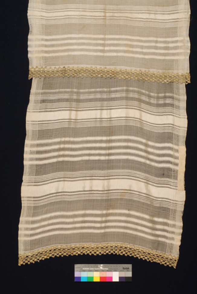 Fine-woven silk bolia with embellished silk stripes