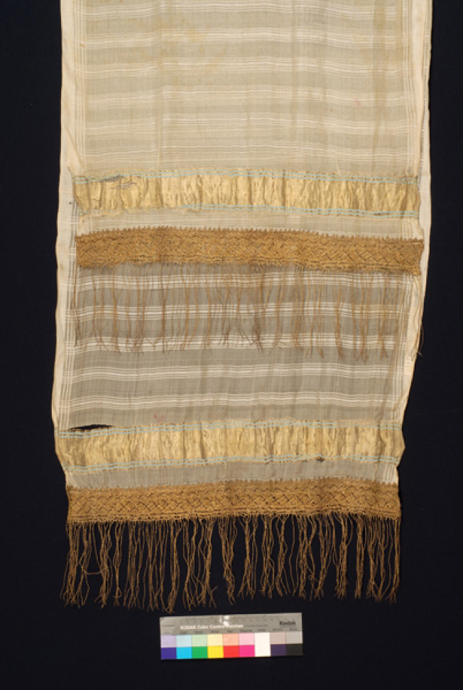 Pure silk bolia with embellished gold and blue silk stripes