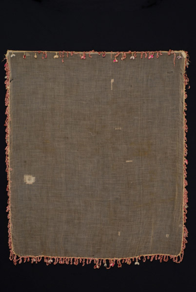 Gauze with tassels, silk head kerchief decorated all around with koubourelia
