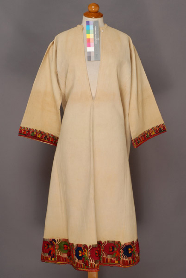 Handwoven cotton bridal chemise embroidered with colourful silk