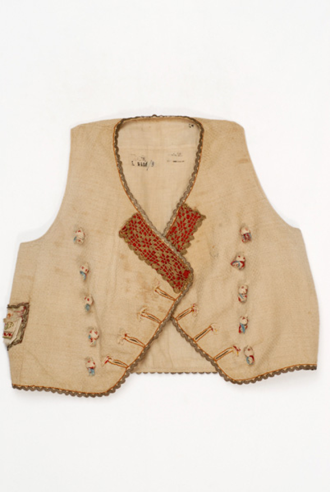 Yianeli, short vest made of cotton fabric of the loom