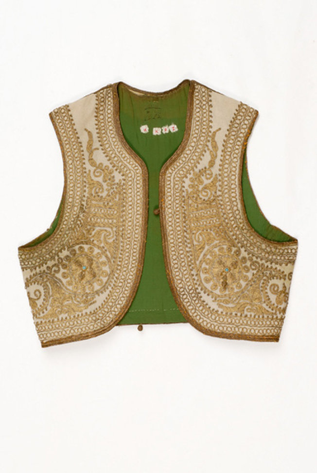 Sleeveless jacket ornamented with terzidiko gold embroidery
