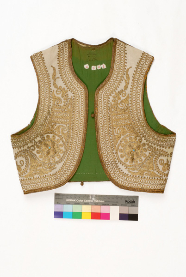 Sleeveless jacket ornamented with terzidiko gold embroidery