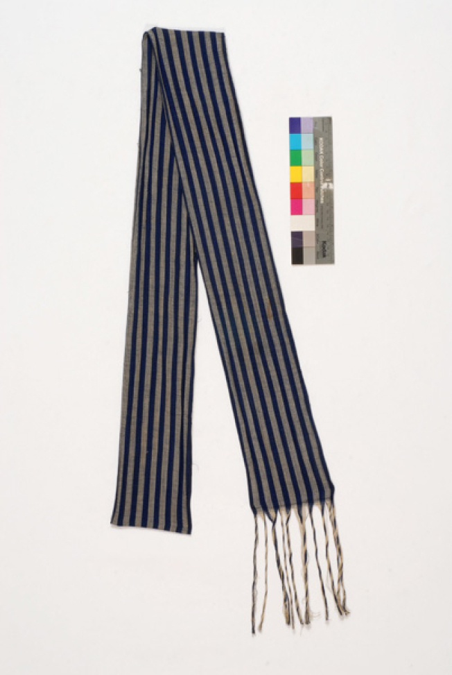Long striped sash in blue and white, accessory of the costume with a fustanella.