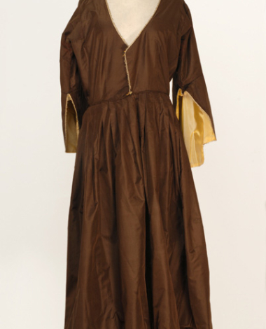 Foustani, sleeved brown taffeta dress