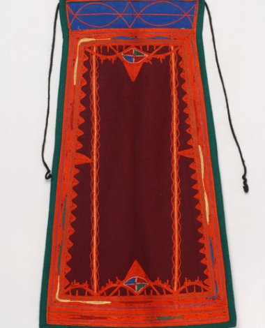 Modern type Karagounian apron made of crimson felt, embroidered with multicoloured silk outres (silk braids)