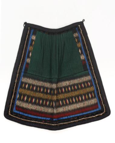 Poal, woollen thick wooven apron with embellished geometrical motifs and applique elements