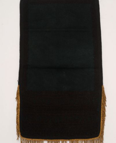 Dark green wool apron. Terzidiko (gold tailored) embroidery with dark-coloured outres and fringed end