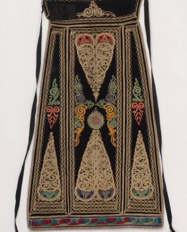 Karagounian apron made of black felt, embroidered with gold cordon and coloured silk outres (silk braids) 