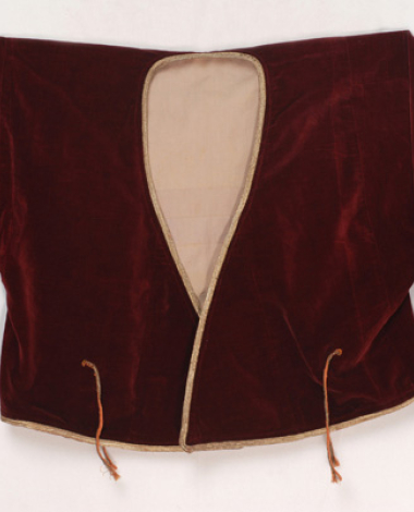 Stavroto antiri, women's, sleeved jacket made of crimson velvet