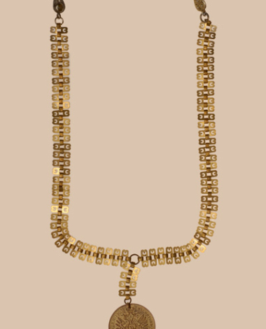Doubloni, gold plated articulated chain with a large gilded austrian coin 