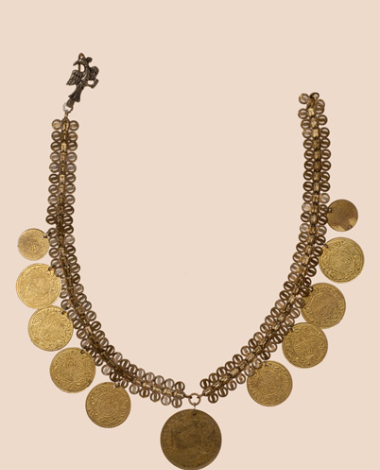 Doubloni, gold-plated jointed pendant with a big Austrian gilded coin