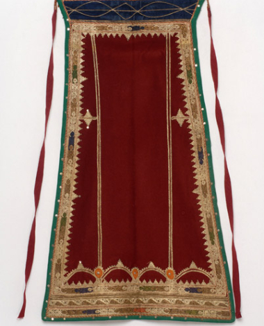 Karagounian apron made of crimson felt, embroidered with gold cordon and coloured outrades (silk braids)