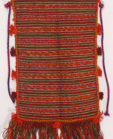 Woollen woven apron with embellished linear decoration
