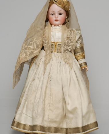 Porcelain doll, in the bridal costume of Leukas, from the doll's collection of Queen Olga 