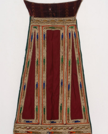 Karagounian lagiolati apron embroidered with white and gold cordons along with silk outres (silk braids)