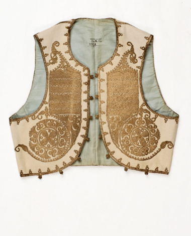 Sleeveless jacket ornamented with terzidiko (gold embroidered) white embroidery