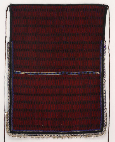 Woollen woven fulled apron with horizontal embellished unusal stripes