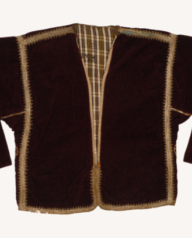 Velvet kontochi, sleeved gold embroidered jacket