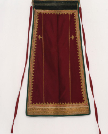 Karagounian apron made of crimson felt. Decoration with gold and silver cordons and coloured outres (braids)