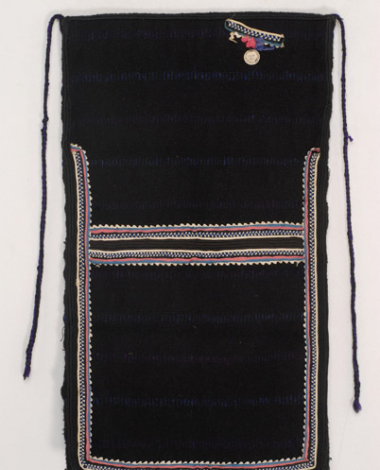 Woollen narrow woven apron with in black colour with embellished horizontal stripes