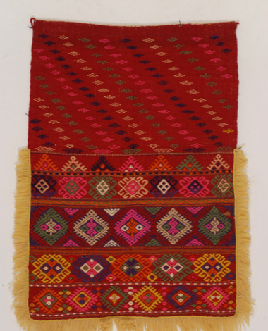 Wool tagarissia apron with loom embroidery