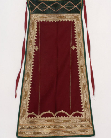 Karagounian apron made of crimson felt, embroidered with gold and white cordon