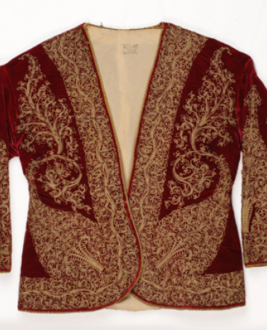 Sleeved jacket ornamented with terzidiko gold embroidery