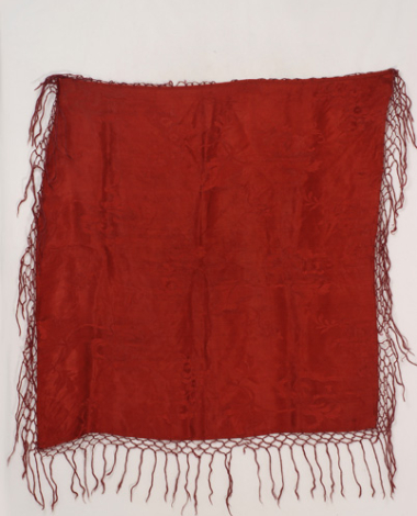 Lachouri tis mesis, square kerchief made of silk brocaded fabric with fringed edges 