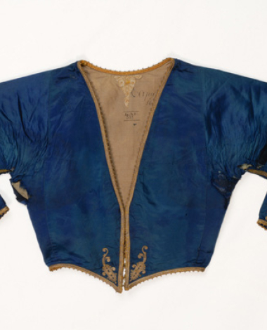 Kondogouni, sleeved jacket made of satin fabric, ornamented with terzidiko silver embroidery
