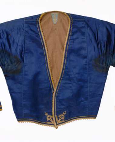 Kondogouni, sleeved jacket made of satin fabric, ornamented with terzidiko gold embroidery