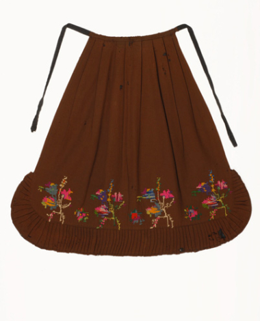 Brown woollen apron with multicoloured flower decoration