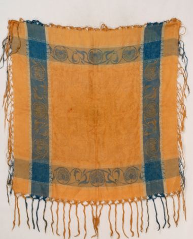 Lachouri tis mesis, square ketchief made of silk brocaded fabric with fringed edges