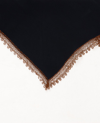Tsipa, triangle kerchief made of blue synthetic fabric, ornamented at the two sides with brown silk lace 
